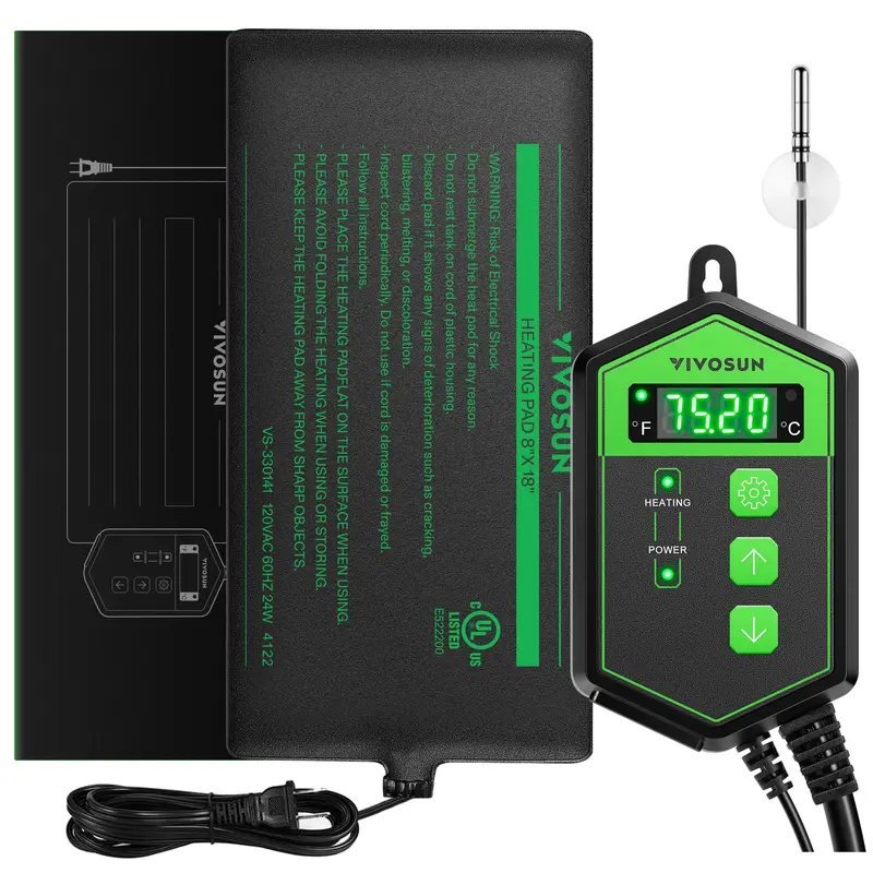 Vivosun Reptile Heating Pad 8X18 Inch With Thermostat Combo Under Tank Terrarium Heating Mat For Turtles, Lizards, Frogs, And Ot