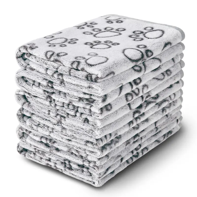 Luciphia 1 Pack 6 Dog Blankets Cat Soft Fluffy Fleece Pet Blanket Warm Cute Print Design Puppy Kitten Doggy Paw Grey Medium(30''