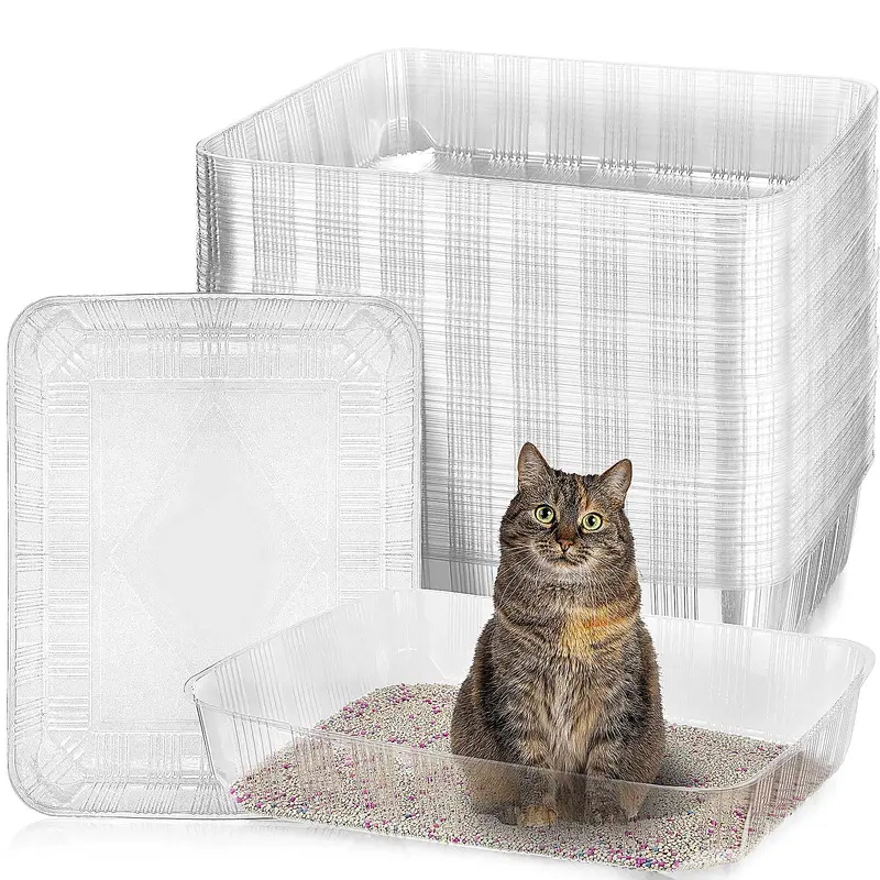 Zubebe 50 Pack Disposable Cat Litter Box For Cats, Large Disposable Kitty Litter Tray Boxes 19.69 X 15.75 X 3.94 Inches Plastic