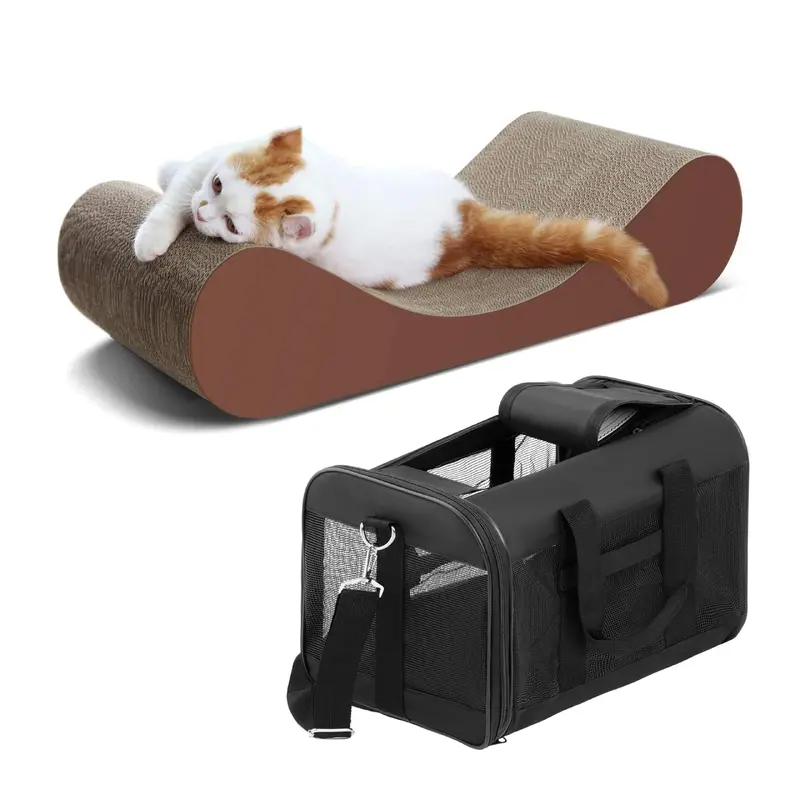 Bone Cat Scratcher Cardboard Lounge Bed And Cat Backpack, Dog Carrier Backpacks, Foldable Backpack, Up To 15.4 Lbs, Cat Scratchi