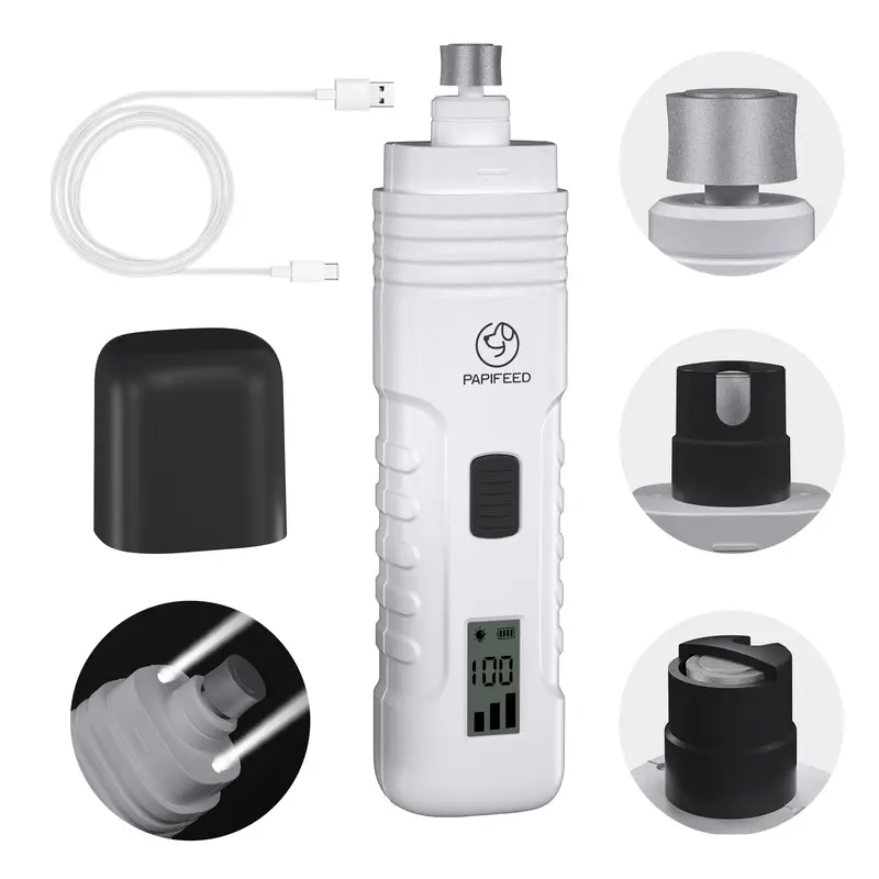 Papifeed Dog Nail Grinder Professional Pets, 3-Speed Electric Quiet Dog Nail Grinder, Rechargeable Dog Nail Trimmers - With 2 Le