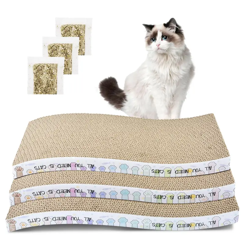 Cat Scratching Board 3 Pack Cat Scratching Pad With Catnip Double-Sided Pad With Premium Scratch Textures Design Curved Cat Scra
