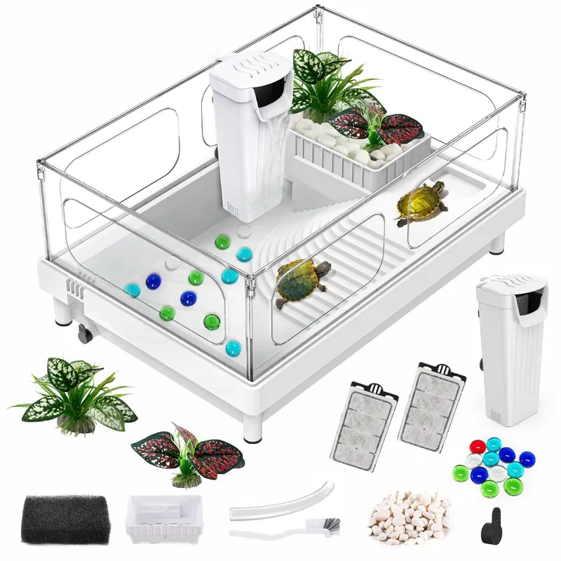 Gozilla Small Turtle Tank With Filter, Acrylic Turtle Tank Starter Kit, Reptile Habitat And Terrarium With Multi-Functional Area