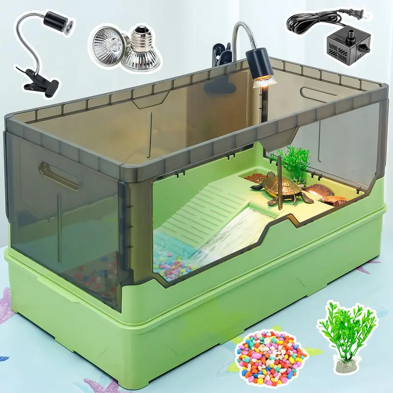 Turtle Habitat Tank Kit- Fresh Filtration, Waterplay Fun, Diverse Living, Heat Lamp, Water Pump And Convenient Water Changes In
