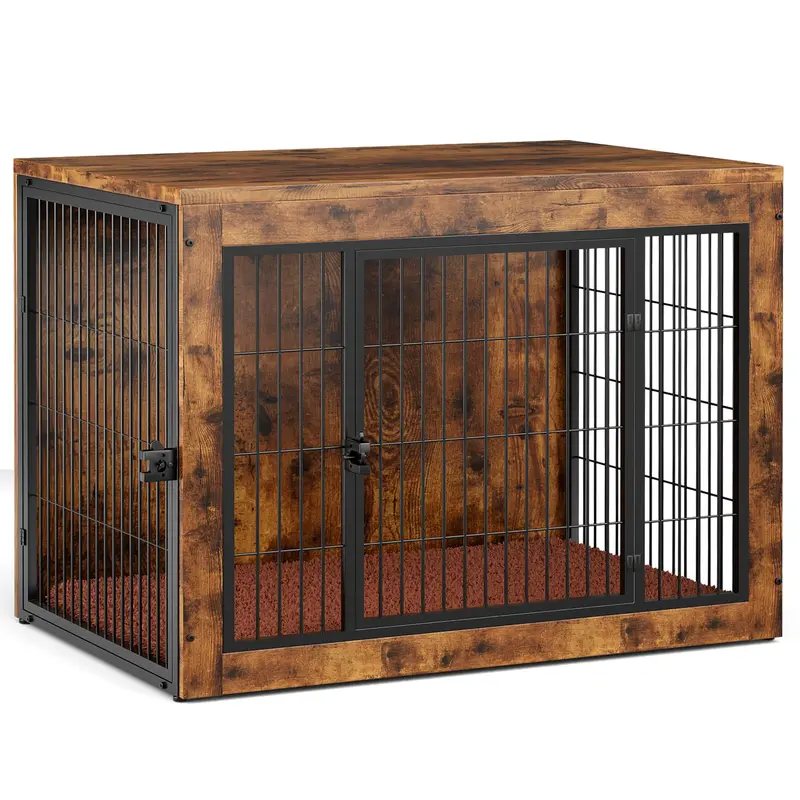 Dog Crate Furniture with Cushion, Indoor Dog Kennel with Double Doors, Side End Table Dog Cage, Pet House for Small/Medium/Large