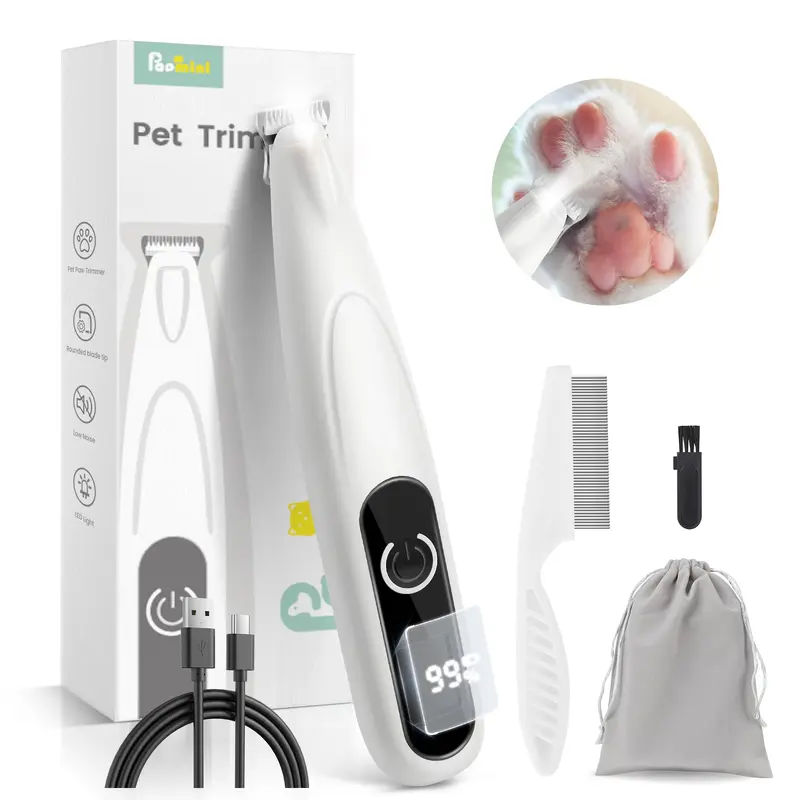 Papmini Dog Grooming Kit With Led Display, 35Db Ultra-Low Noise Dog Paw Trimmer, Cordless Hair Trimmer For Paws, Ears, Face, Rum