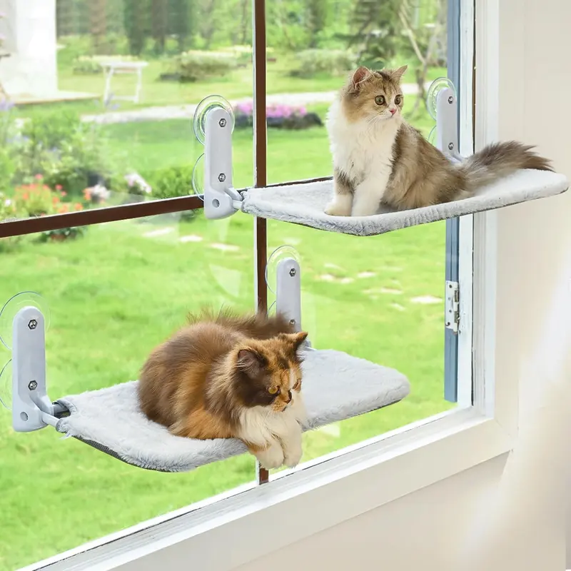 Zoratoo 2PC Grey Glow in The Dark Cat Window Perch - Foldable Hammock Bed with Sturdy Metal Frame for Indoor Cats