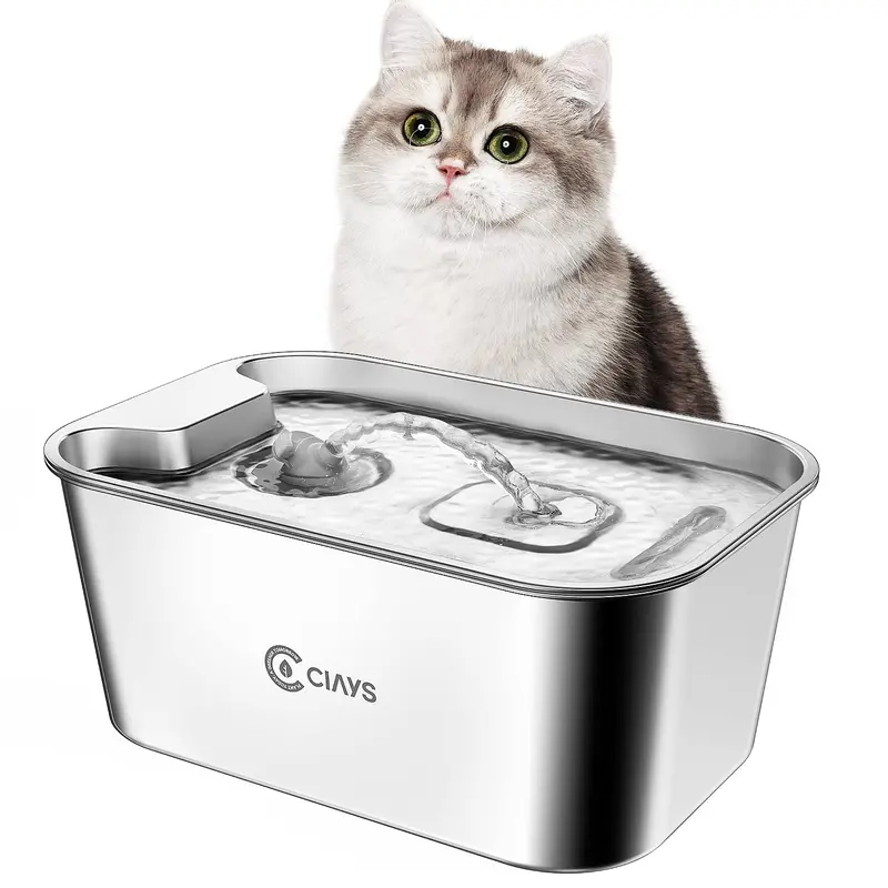 Ciays 61oz/1.8L Cat Water Fountain Stainless Steel Dog Water Bowl Dispenser Automatic Pet Water Fountain with Quiet Pump, Dishwa