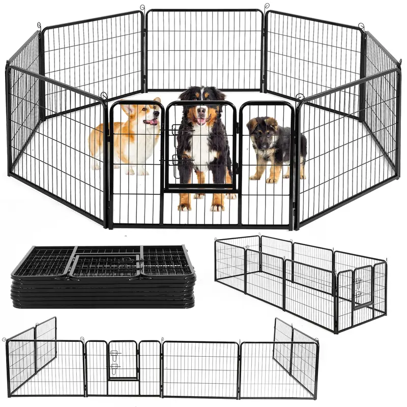 BestPet Dog Playpen Pet Dog Fence 24/ 32 /40 Height 8/16/24/32 Panels Metal Dog Pen Outdoor Exercise Pen with Doors for Large/Me