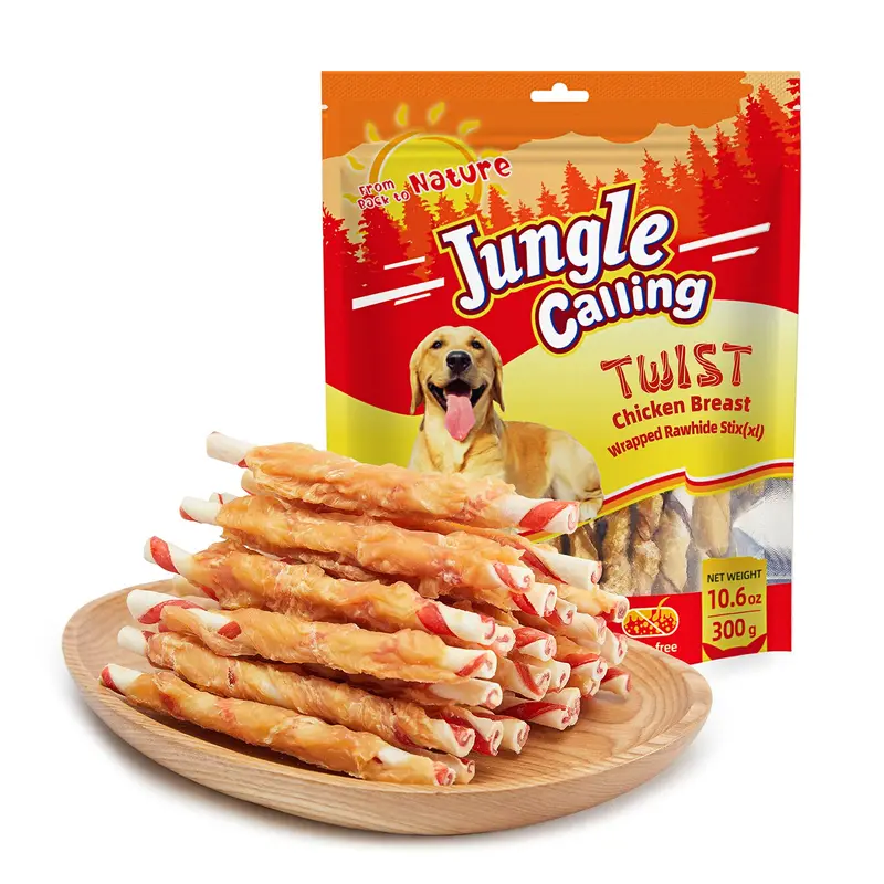 Jungle Calling Dog Treats, Natural Chicken Wrapped Rawhide Sticks, Grain-Free Training Rewards Chews for Small and Medium Puppy,