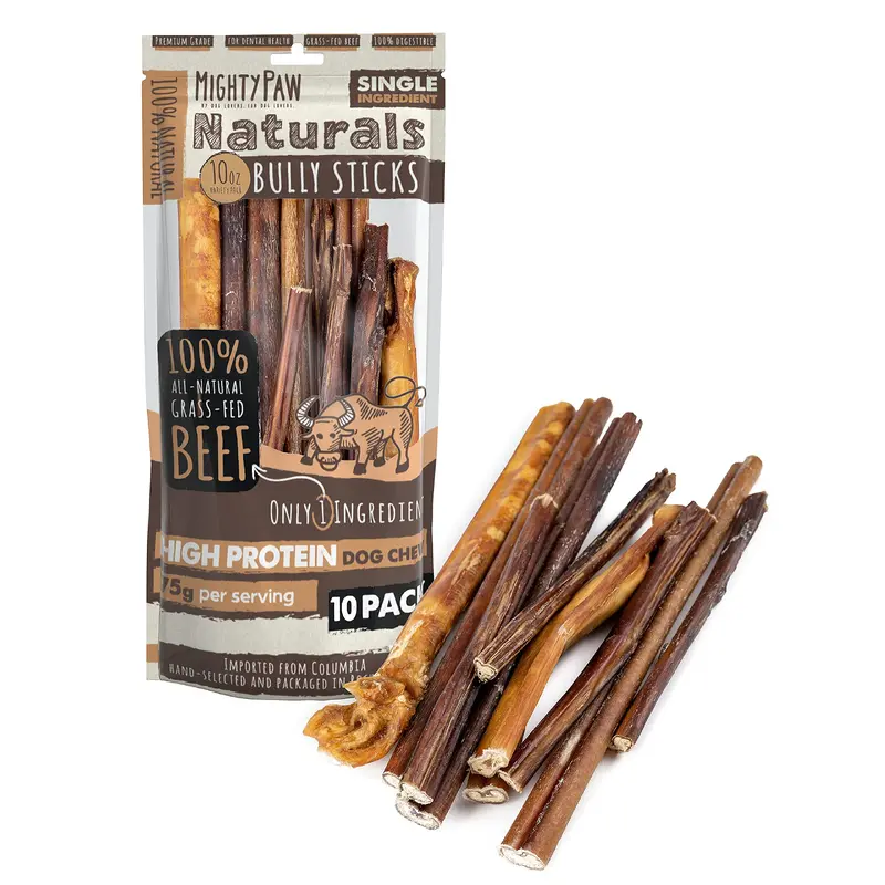 Mighty Paw Naturals Large Bully Sticks for Dogs, Protein Rich Dog Chews from Grass-Fed Beef | Thick Bully Sticks for Dental Heal