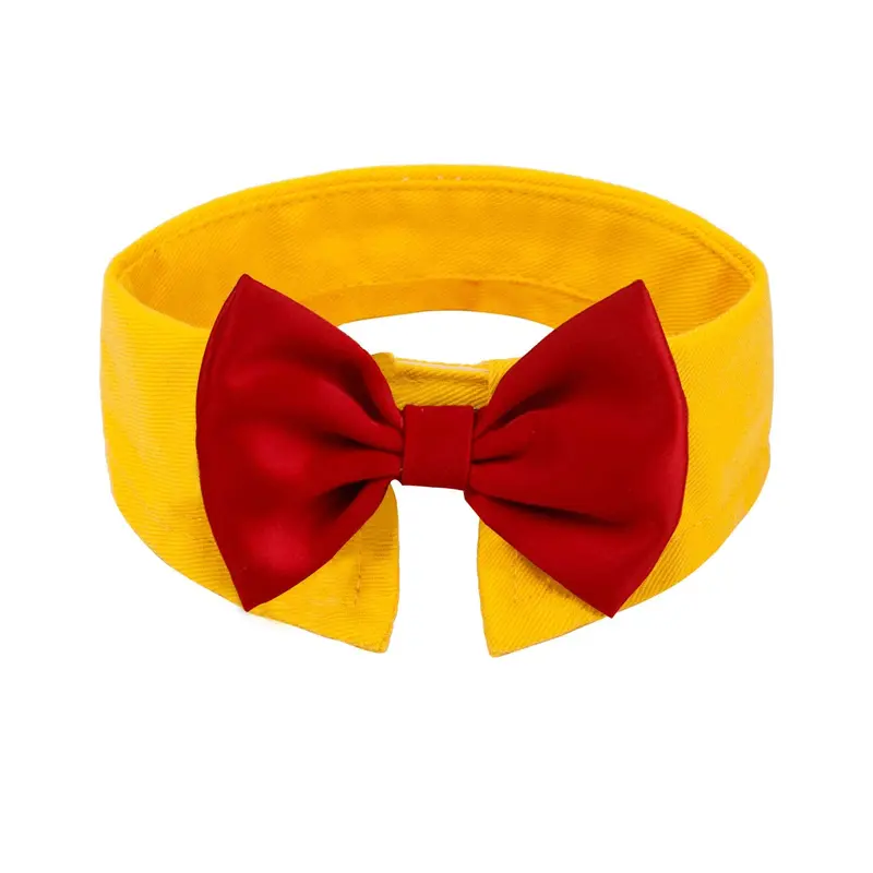 ZTON for Little Puppy, Handcrafted Adjustable Formal Pet Bowtie Collar Neck Tie for Dogs & Cats (L, Yellow+Red)