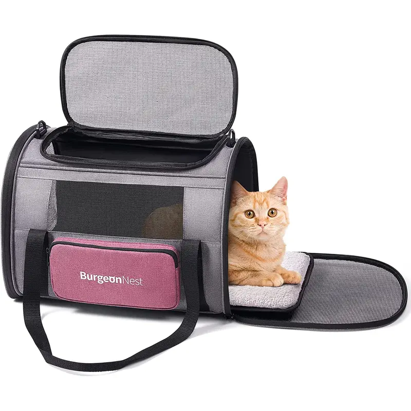 BurgeonNest Cat Carriers for Medium Puppy Under 25 lbs, Pet Carrier for Cats with Unique Side Bag,Top Load Small Pet Bag Soft-Si