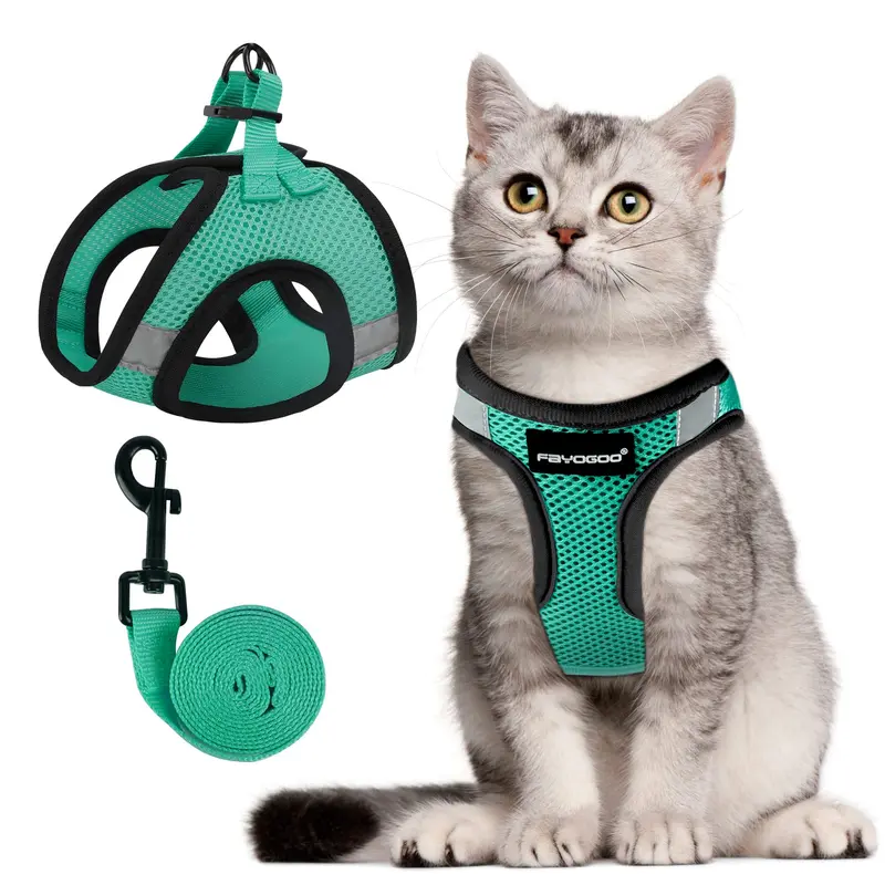 FAYOGOO Cat Harness and Leash Set | Upgrade Step-in Escape Proof Harness | Lightweight Soft Vest, No-Choke Design for Walking, T