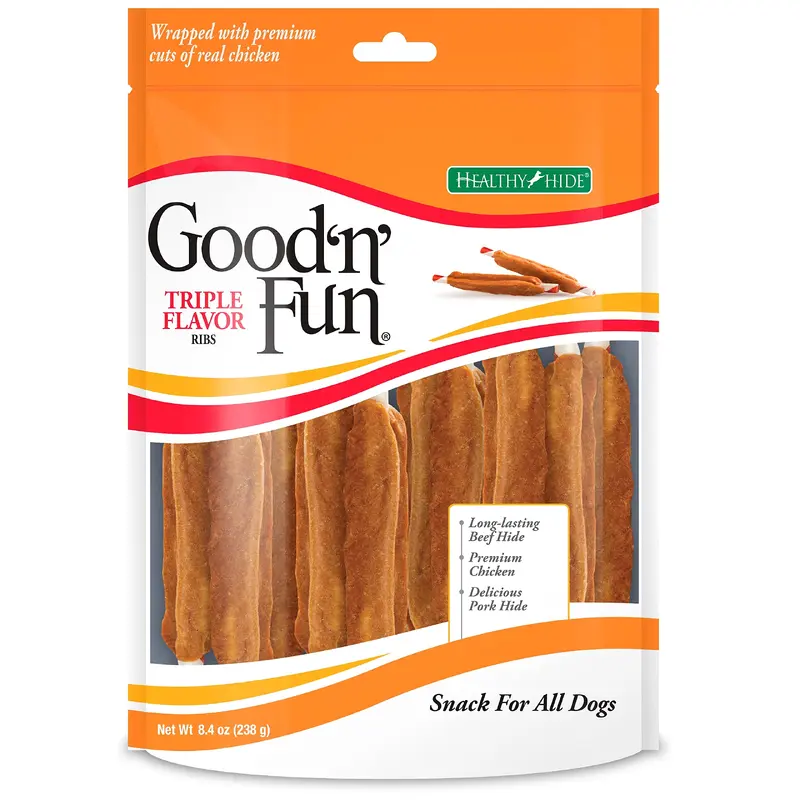 GOOD N FUN Triple Flavor Ribs, Rawhide Snack for All Dogs