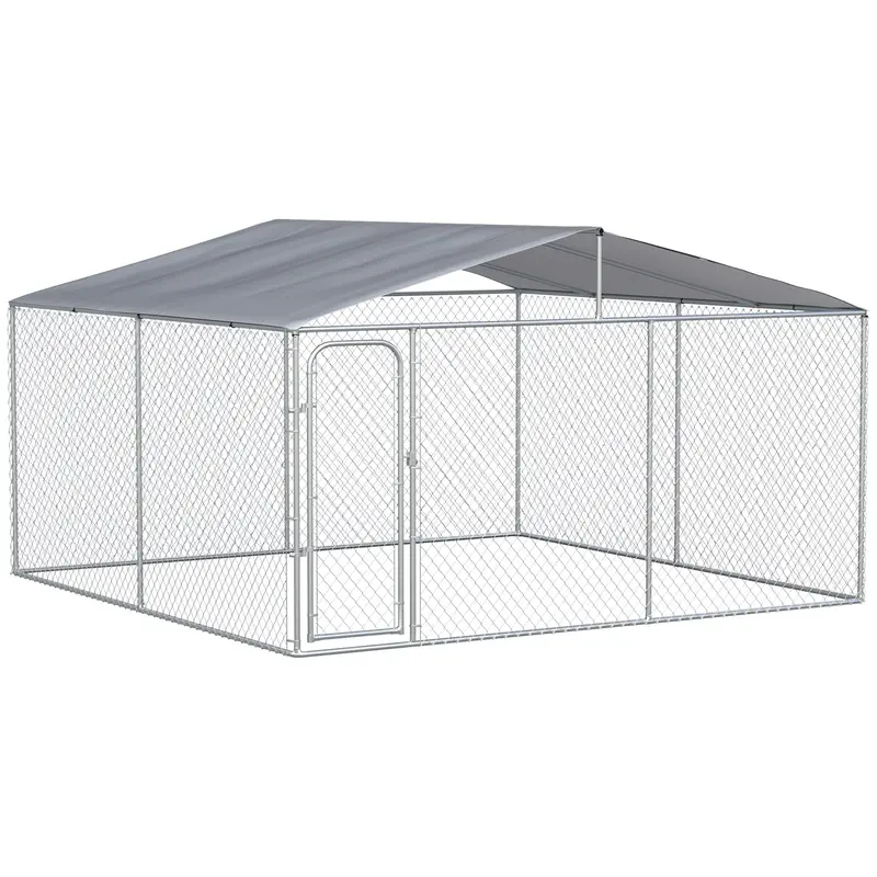 PawHut Dog Kennel Outdoor with Waterproof Canopy, Dog Run with Galvanized Chain Link, Secure Lock, for Backyard and Patio, 13 x