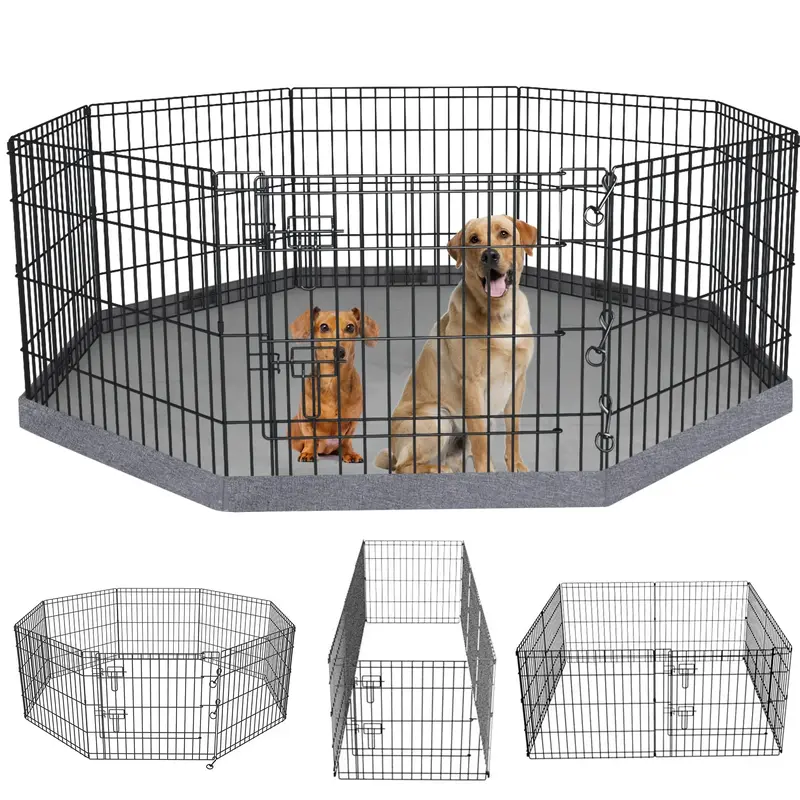 PETIME Foldable Metal Dog Exercise Pen/Pet Puppy Playpen Kennels Yard Fence Indoor/Outdoor 8 Panel 24  W x 24  H with Bottom Pad
