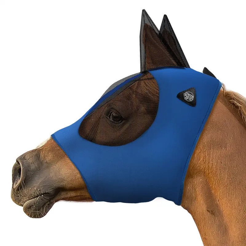 SmithBuilt Horse Fly Mask (Blue, Cob) - Mesh Eyes and Ears, Breathable Fabric, UV Protection