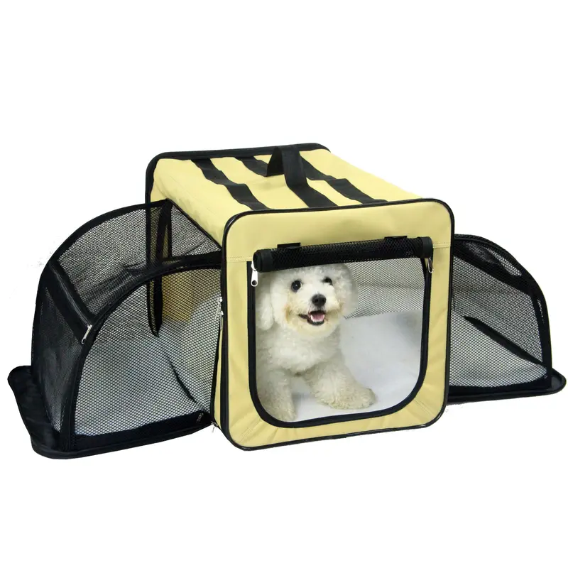 Pet Life Capacious Dual-Expandable Wire Folding Lightweight Collapsible Travel Pet Dog Crate(D0102H7030Y.)