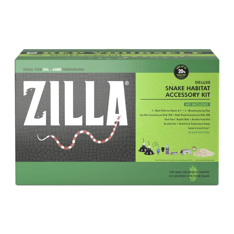 Zilla Snake Habitat Accessory Kit, Easy Starter Kit for Snakes, Includes Lighting, Bedding, Shedding Solution, Shelter and Feedi