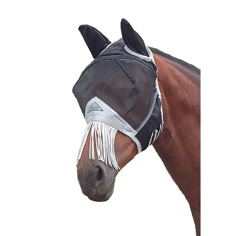 FINE MESH FLY MASK with NOSE FRINGE (Pony, Black)