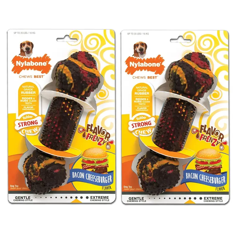 (2 Pack) Nylabone Flavor Frenzy Bacon Cheeseburger Flavored Dog Chew Toy, for Dogs up to 35 Pounds