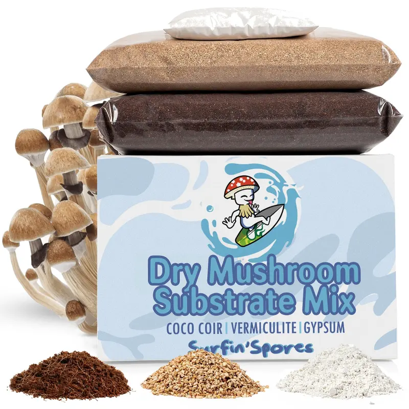 Surfin  Spores Dry Mushroom Substrate Mix | Produces 20 Pounds of Pasteurized Bulk Substrate | CVG Blend (Coco Coir, Vermiculit