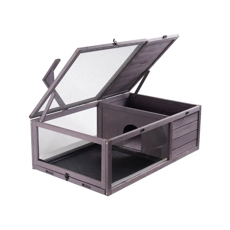 VEVOR Tortoise Habitat Wooden Tortoise House Indoor & Outdoor 2-Room 38x24x13in