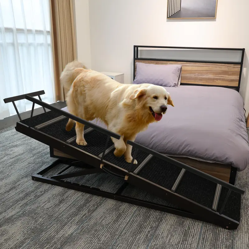PANTAZO Pet Ramp Folding Portable Wooden Dog & Cat Ramps for Couch or Bed, Including Non Slip Mat & Safety Side Rails, 64.2 Inch