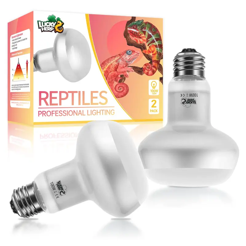 LUCKY HERP Intense Heat Lamp Bulbs for Reptiles 100W 2 Pack, UVA Daylight Reptile Heat Lamp, Reptile Basking Heat Light Bulb for