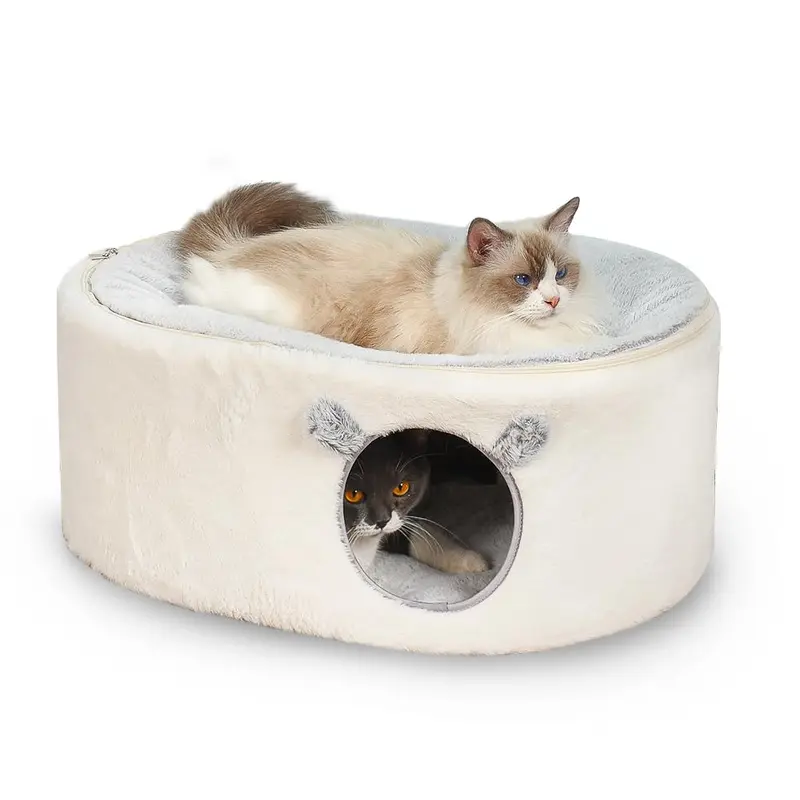 Zoratoo Cat Bed for Indoor Cats, Fluffy Cat Cave Large Enclosed Cat House Pet Bed Hammock with Removable Washable Cover for Slee