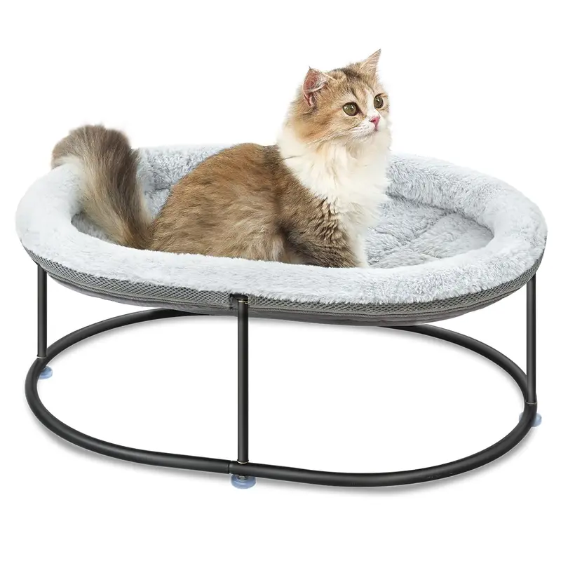 Zoratoo Elevated Cat Hammock Bed for Indoor Cats, Fluffy Warm Cuddle Cat Bed with Detachable Pad Bed Cover, Portable Pet Bed Rai