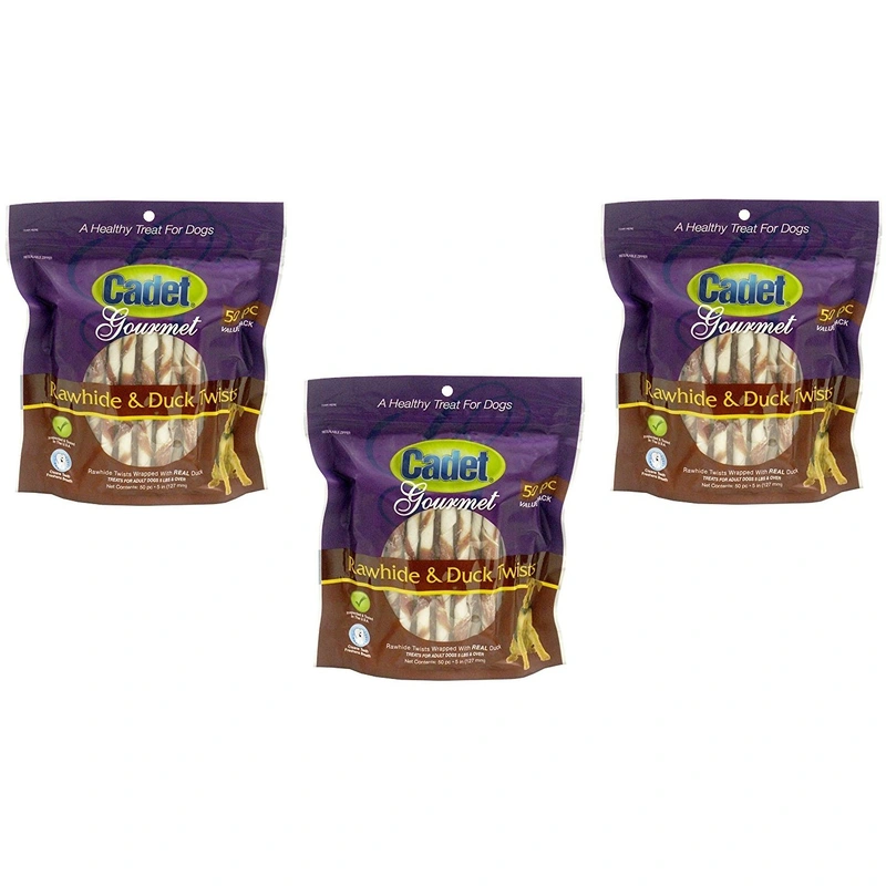 (3 Pack) Cadet Rawhide & Duck Dog Treat Twists; 50-Count Each