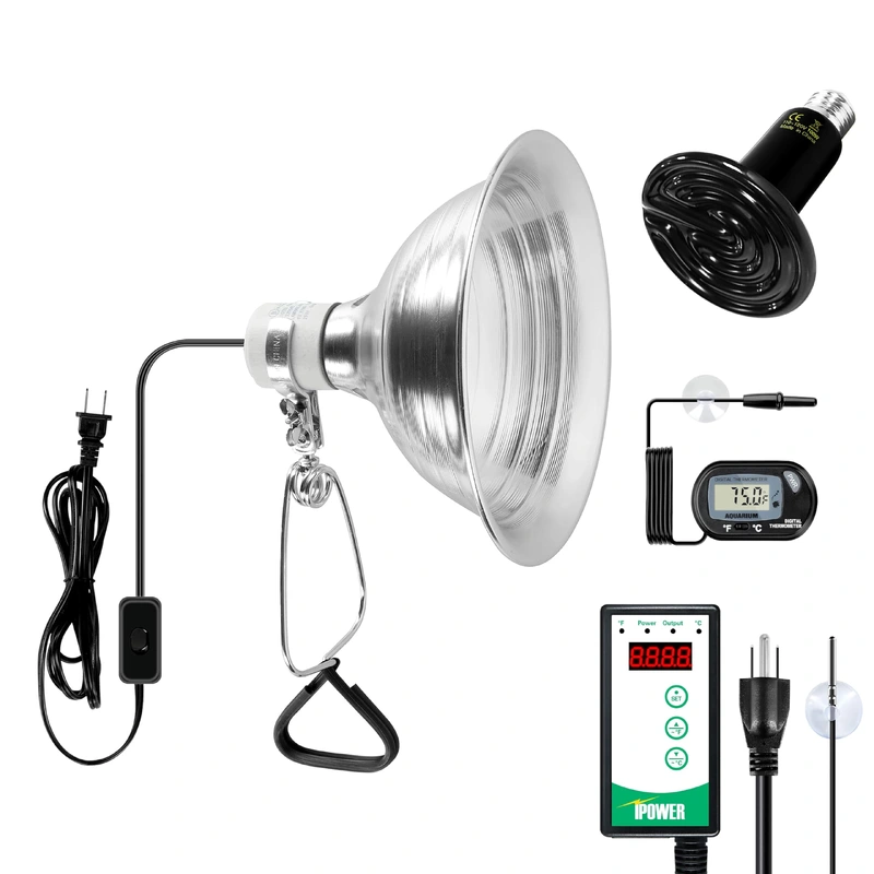 Simple Deluxe 100W Reptile Heat Bulb and 8.5 inch Clamp Light, 40-108? Digital Thermostat Controller and Thermometer Included, f