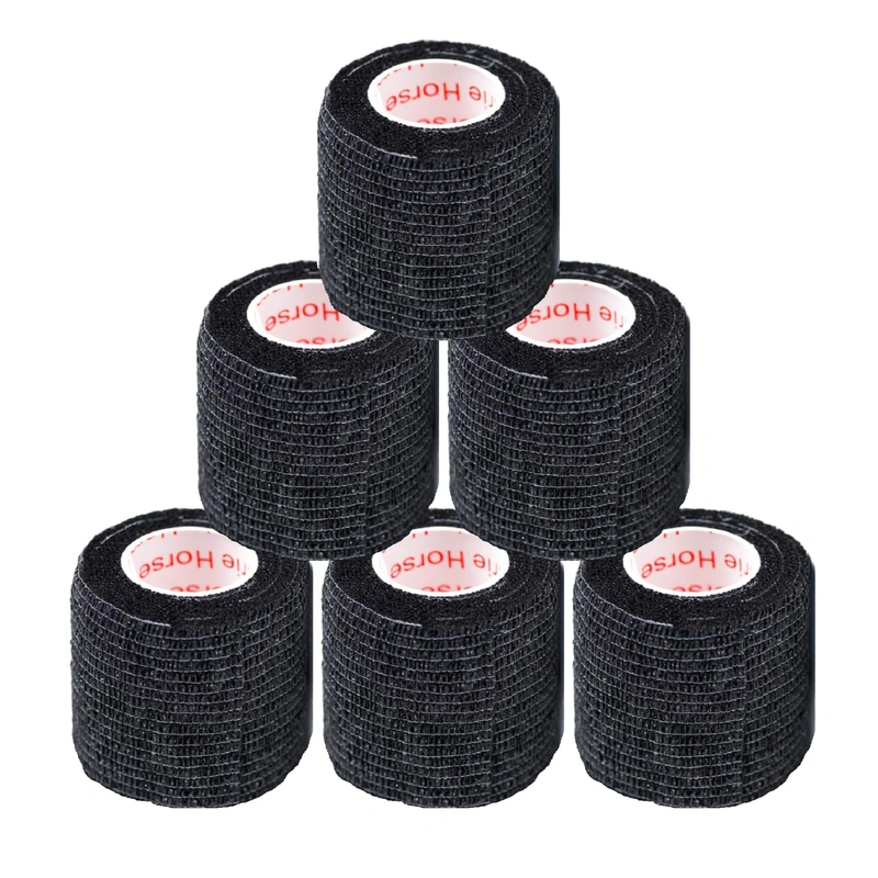 2 Inch Vet Wrap Tape Bulk (Black) (Pack of 24) Self Adhesive Adherent Adhering Flex Bandage Grip Roll for Dog Cat Pet Horse