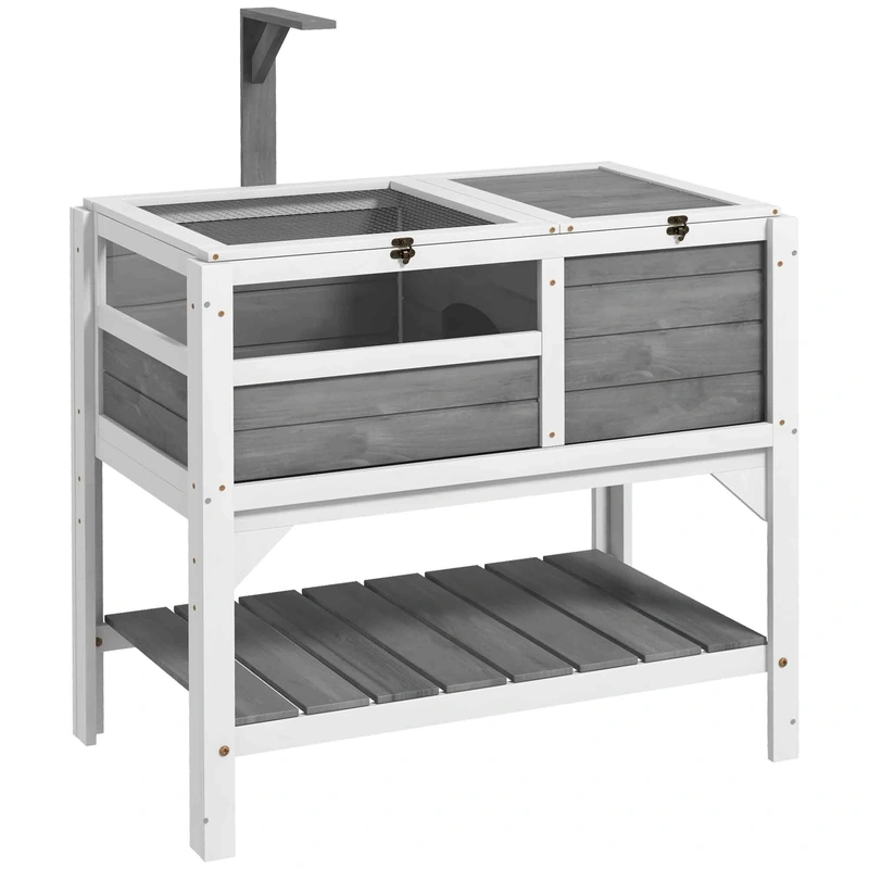 PawHut Tortoise Habitat with Shelf Storage, Tortoise Enclosure with Weather Protection, Reptile Enclosure with Tray, Light Suppo