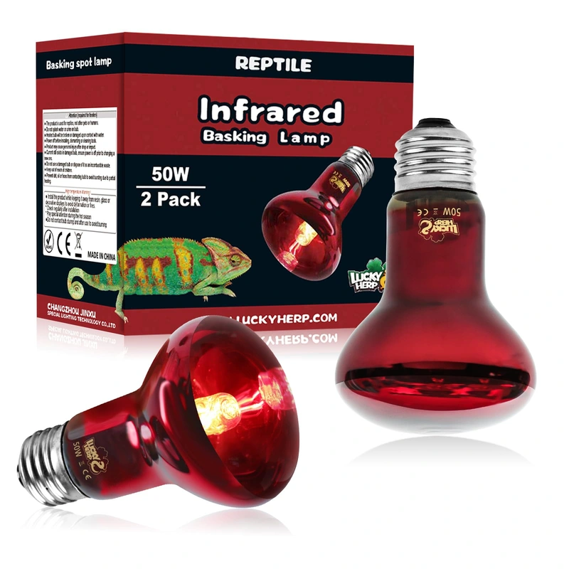 LUCKY HERP Infrared Heat Lamp 50W 2 Pack,Reptile & Amphibian Basking Spot Light Bulbs, Red Heat Lamp Bulbs for Reptiles, Bearded
