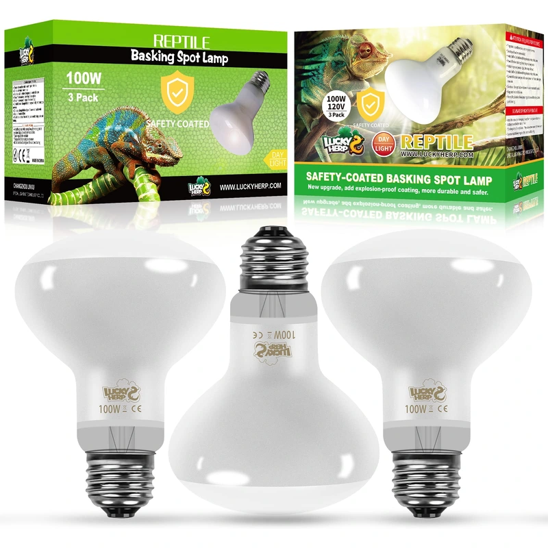 LUCKY HERP New Upgrade 3 Pack 100W Reptile Heat Lamp Bulb (3nd Gen, Safer), Amphibian UVA Heat Light Bulb, Reptile Basking Dayli