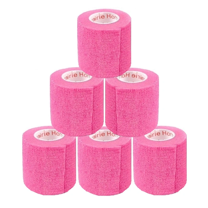 2 Inch Vet Wrap Tape Bulk (Neon Pink) (Pack of 6) Self Adhesive Adherent Adhering Flex Bandage Grip Roll for Dog Cat Pet Horse