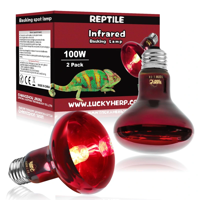 LUCKY HERP Infrared Heat Lamp 100W 2 Pack,Reptile & Amphibian Basking Spot Light Bulbs, Red Heat Lamp Bulbs for Reptiles, Bearde