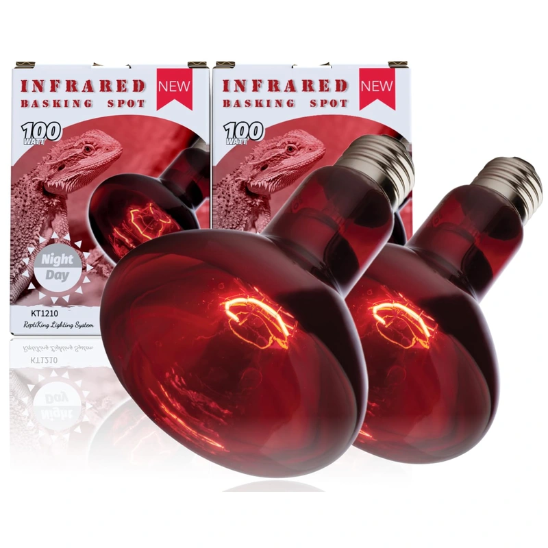 ReptiKing Red Basking Bulb for Reptiles, 2 Pack 100W Upgraded Infrared Basking Spot, Reptile Night Heating Bulb Light, Red Heat
