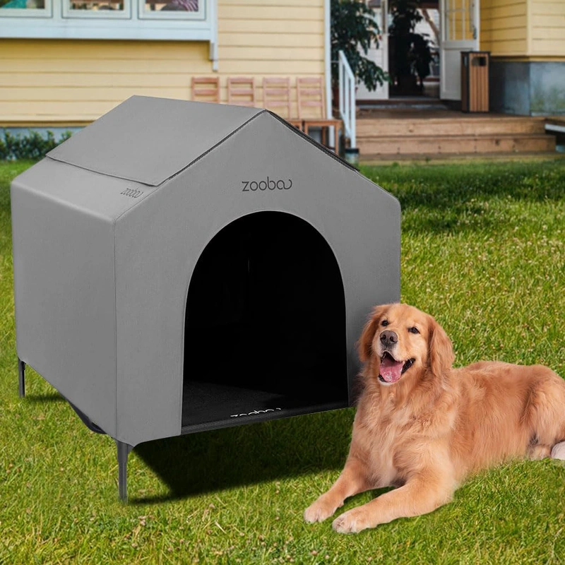 Zooba 42    Outdoor Dog House for Large Breeds, Durable Large Dog Shelter with Weatherproof 600D PVC Canopy, Breathable 2x1 Text