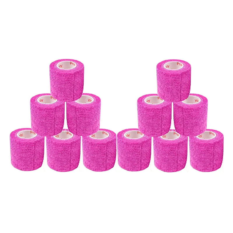 2 Inch Vet Wrap Tape Bulk (Fuchsia) (Pack of 12) Self Adhesive Adherent Adhering Flex Bandage Grip Roll for Dog Cat Pet Horse