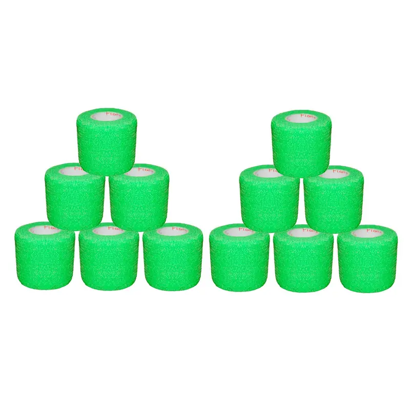 2 Inch Vet Wrap Tape Bulk (Neon Green) (Pack of 12) Self Adhesive Adherent Adhering Flex Bandage Grip Roll for Dog Cat Pet Horse
