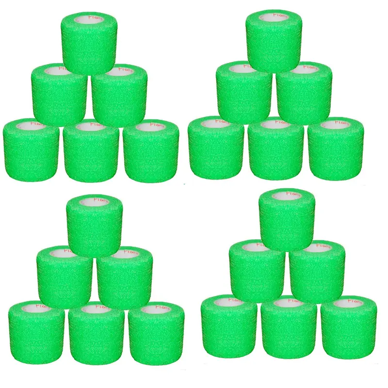 2 Inch Vet Wrap Tape Bulk (Neon Green) (Pack of 24) Self Adhesive Adherent Adhering Flex Bandage Grip Roll for Dog Cat Pet Horse