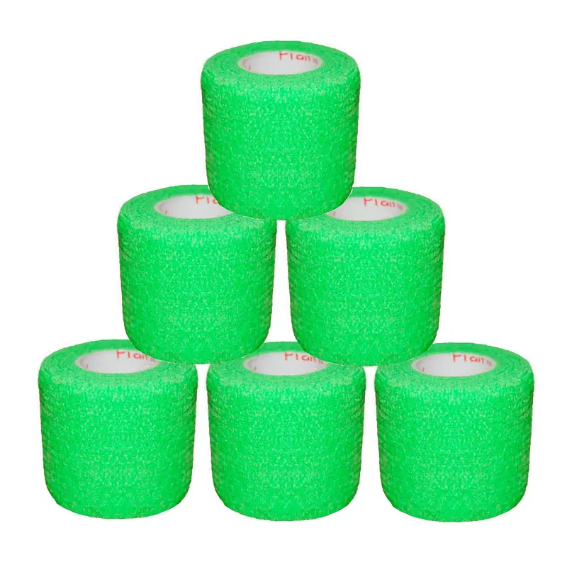 2 Inch Vet Wrap Tape Bulk (Neon Green) (Pack of 6) Self Adhesive Adherent Adhering Flex Bandage Grip Roll for Dog Cat Pet Horse
