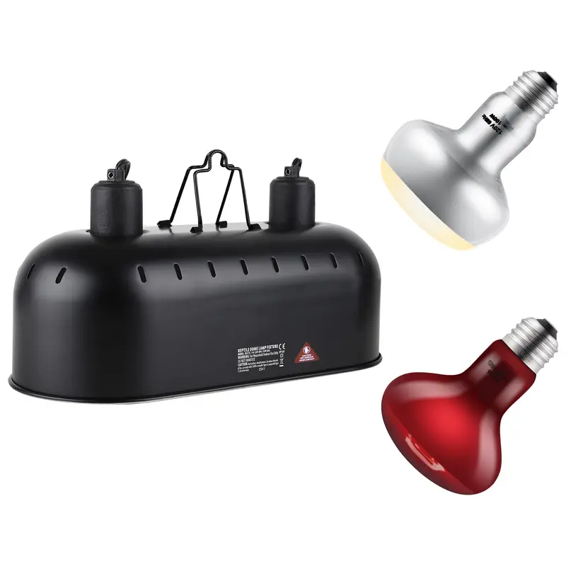 DXOPHIEX 15 inch Dual Reptile Light Fixture, Max 150W Dual Dome Reptile Heat Lamp with 100W Basking Bulb&Infrared Heat Lamp, UVB