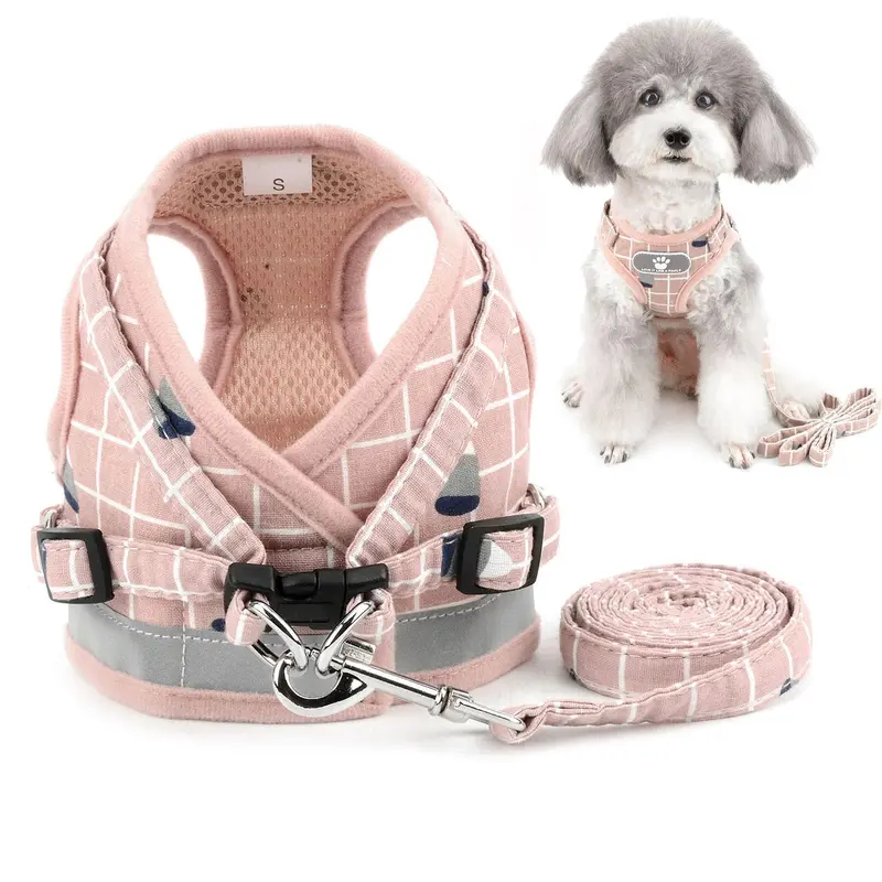 Zunea No Pull Small Dog Harness and Leash Set Adjustable Reflective Step-in Chihuahua Vest Harnesses Mesh Padded Plaid Escape Pr