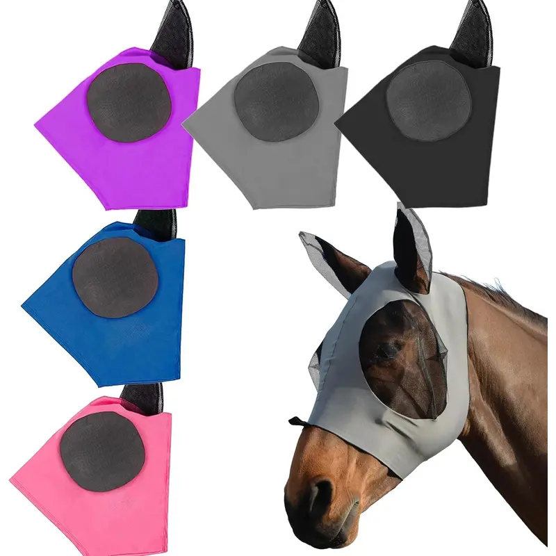 1 Pcs Elastic Fly Masks for Horses with Ears(Purple), Comfortable Cashel Mesh Fly Mask Elasticity Breathability UV Protection Ho