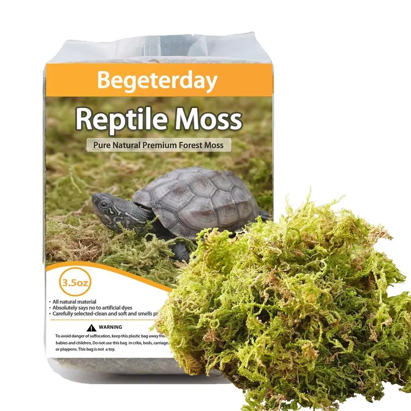 Begeterday 3.5Oz Pure Natural Reptile Moss For Humidity, Great For Snakes, Turtle And Other Reptiles, Good For Terrariums For Re